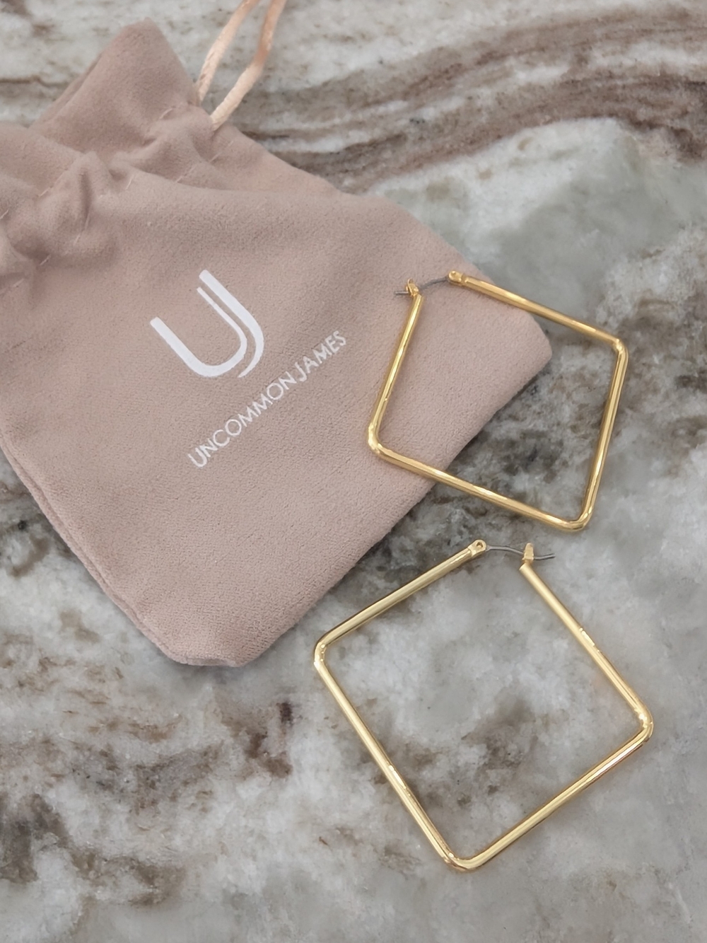 Uncommon James Girl Boss Polished Gold Square Hoop Earrings-Medium